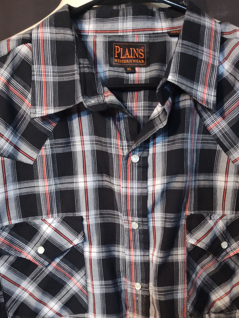 Men's Plains Black Plaid Snap-down Down Short Sleeve Shirt